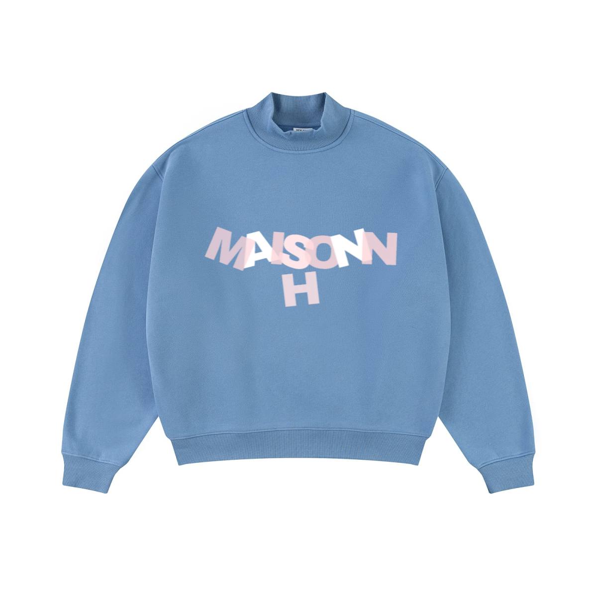 370GSM  Unisex Raw-Edge Ripped French Terry PP-Sprayed Sweatshirt Medium Blue