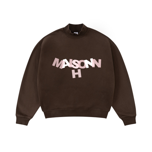 370GSM  Unisex Raw-Edge Ripped French Terry PP-Sprayed Sweatshirt Brown